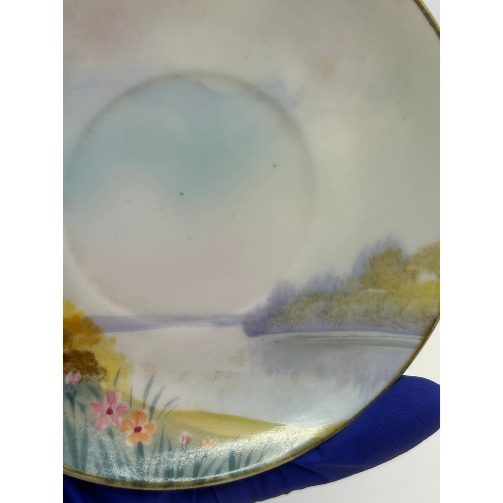 Hand Painted Porcelain Demitasse Cup & Saucer Set Swan Lake Landscape JAPAN - Picture 5 of 15